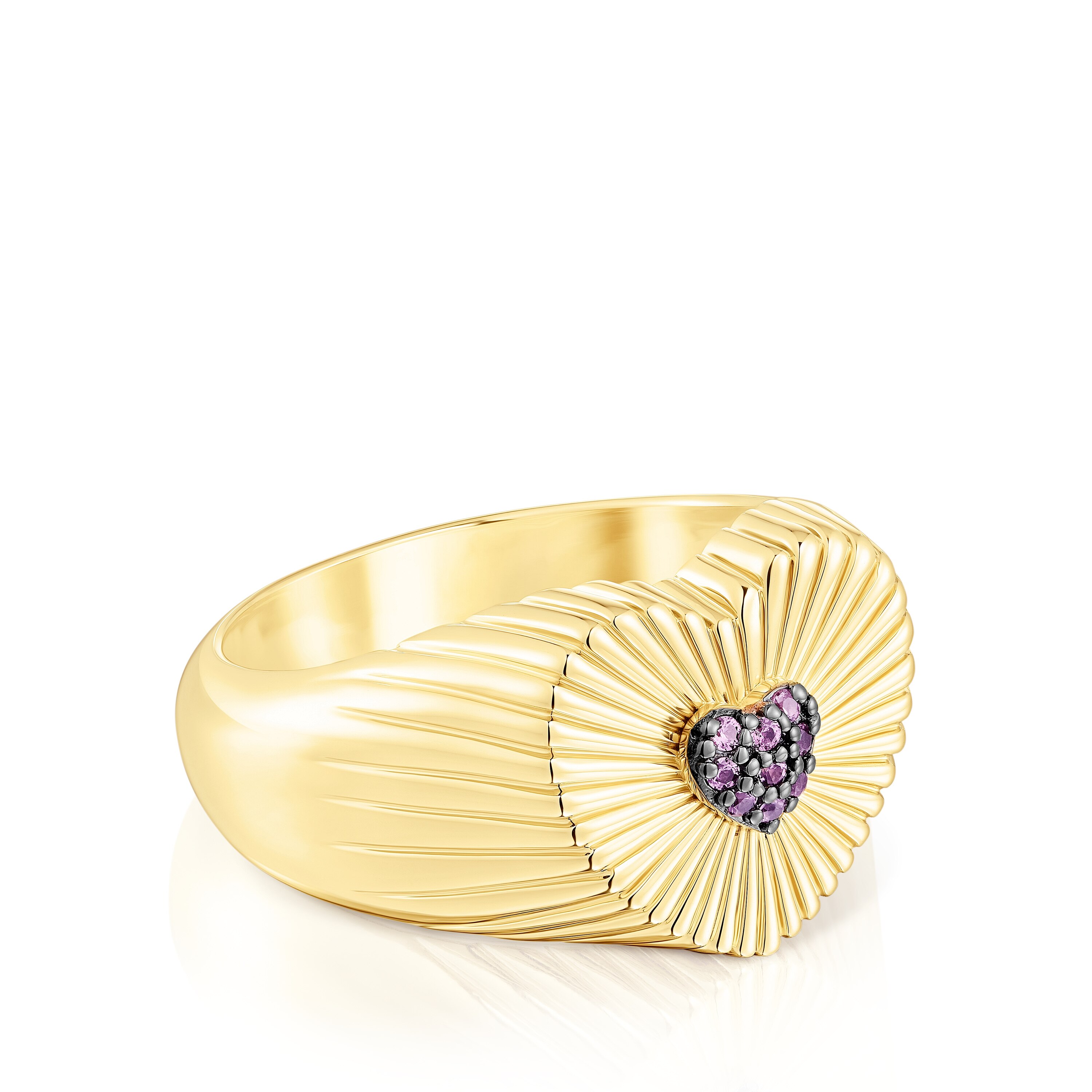 Silver vermeil heart Signet ring with rhodolite Iris Motif