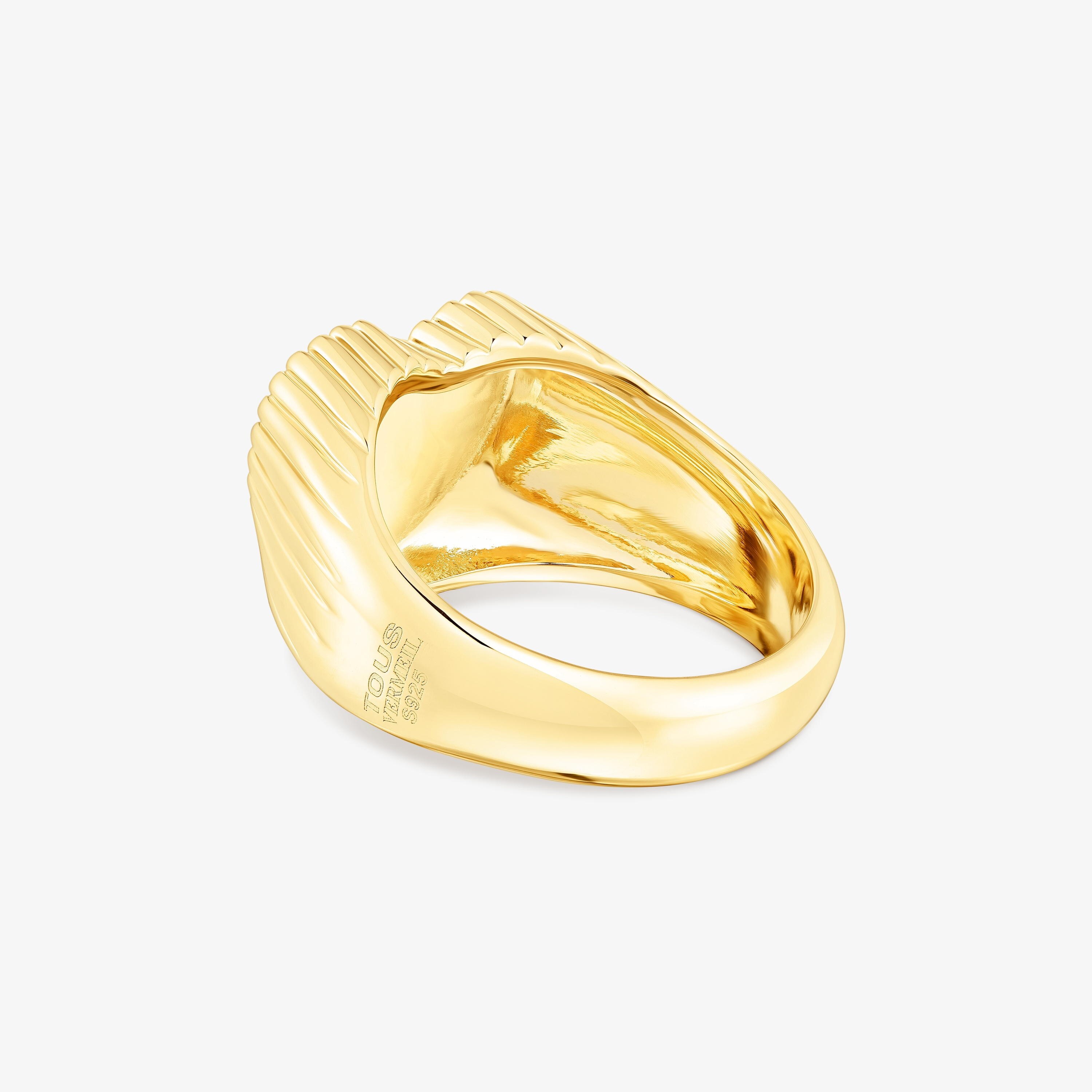 Silver vermeil heart Signet ring with rhodolite Iris Motif