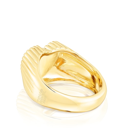 Silver vermeil heart Signet ring with rhodolite Iris Motif