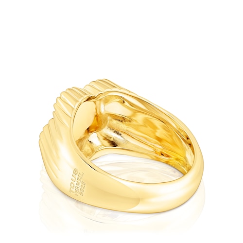 Silver vermeil flower Signet ring with cultured pearl Iris Motif