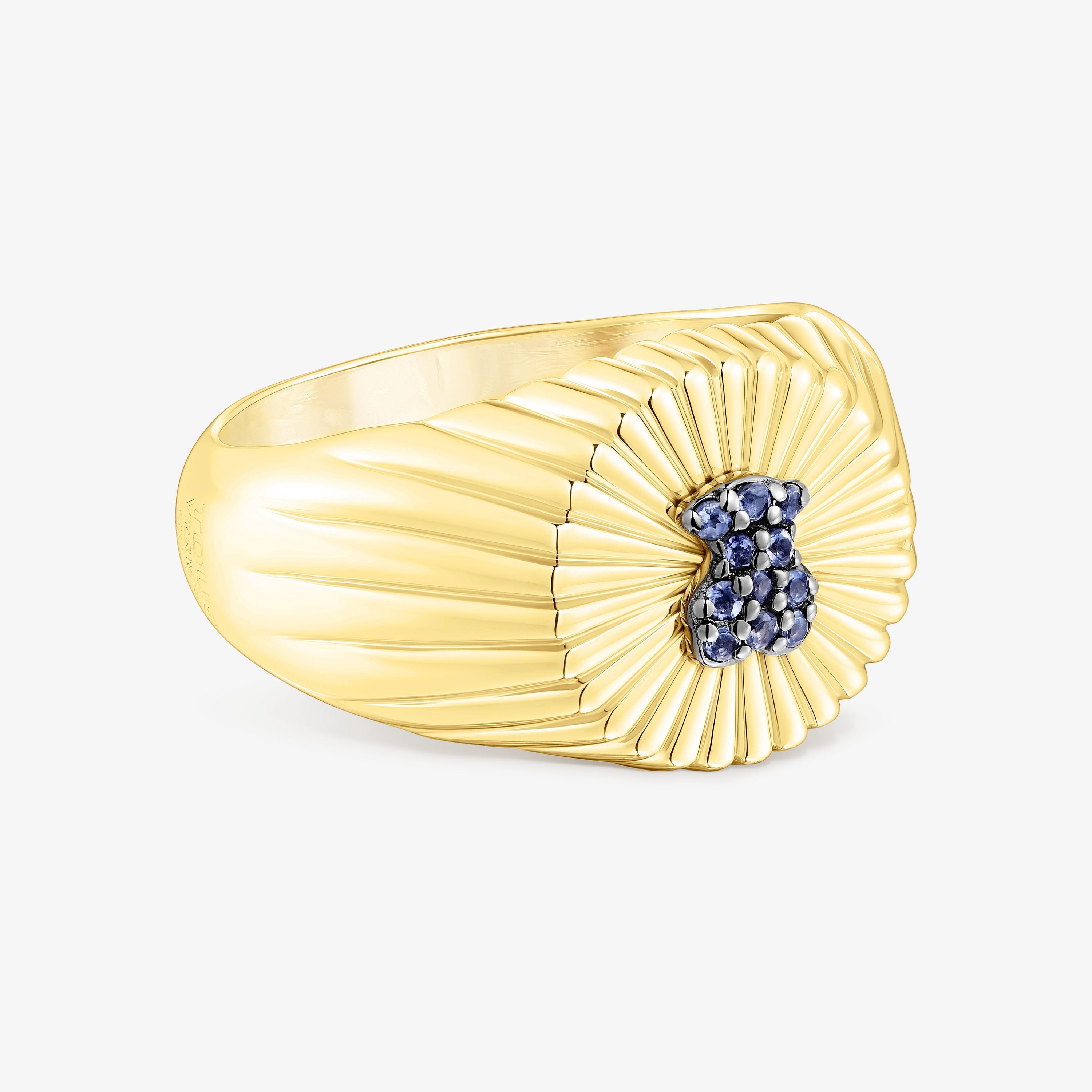 Silver vermeil Signet ring and bear with iolite Iris Motif