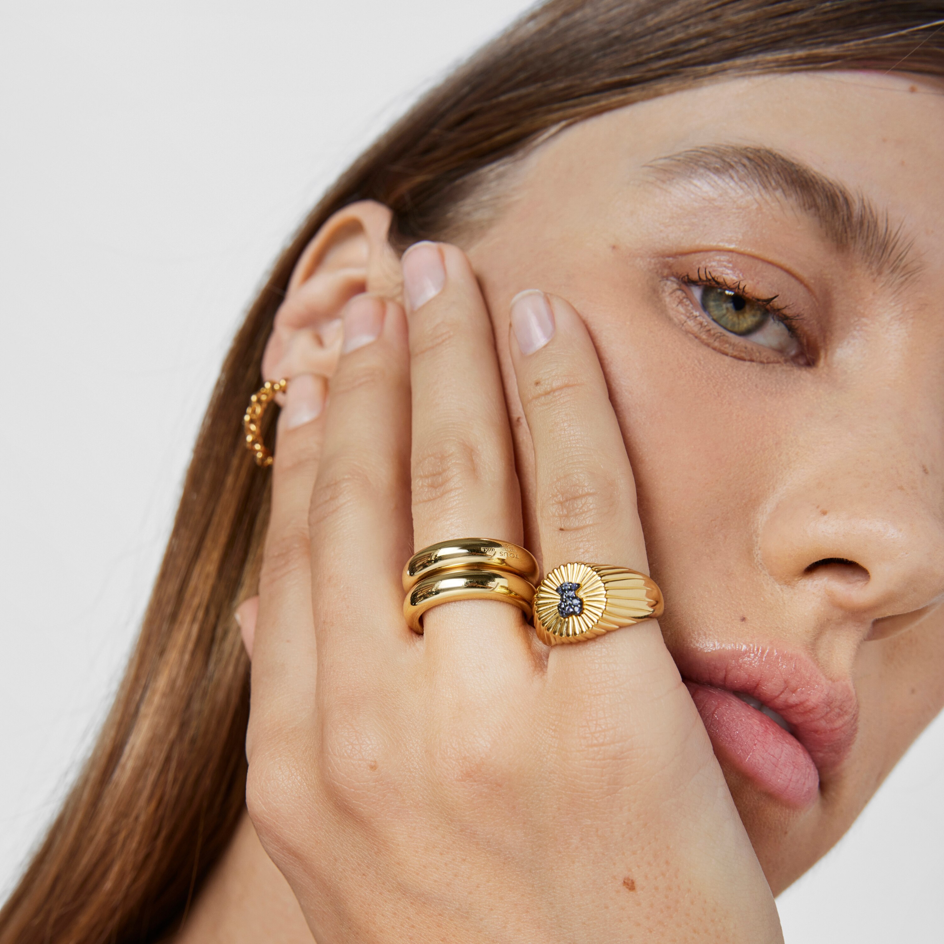 Silver vermeil Signet ring and bear with iolite Iris Motif