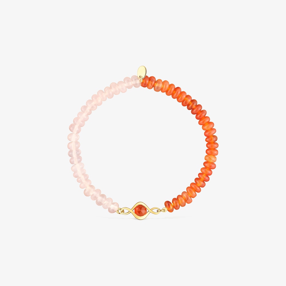 Pulsera el&aacute;stica con ba&ntilde;o de oro 18 kt, cornalina y gemas Alma Motif