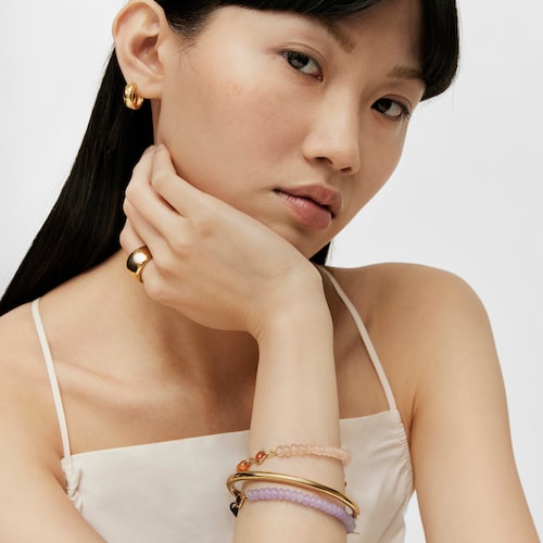 Elastic bracelet with silver vermeil, carnelian and gemstones Alma Motif