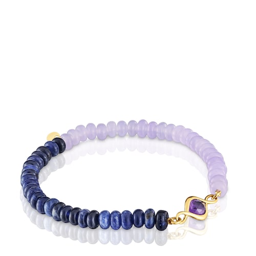 Elastic bracelet with silver vermeil, amethyst and gemstones Alma Motif