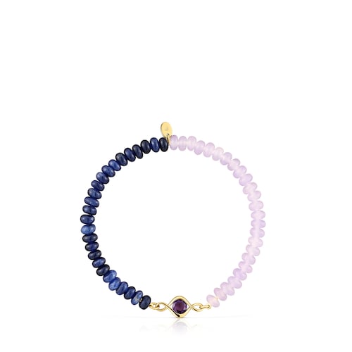 Elastic bracelet with silver vermeil, amethyst and gemstones Alma Motif