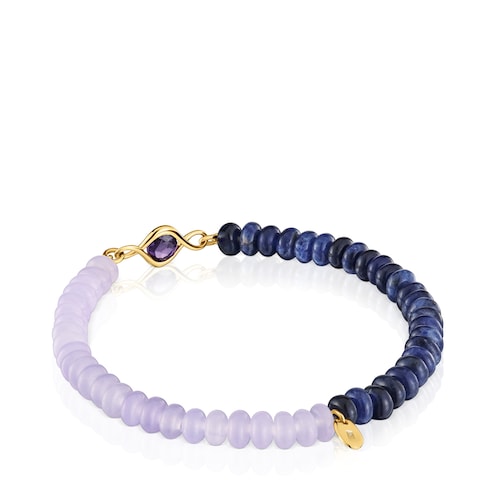Elastic bracelet with silver vermeil, amethyst and gemstones Alma Motif