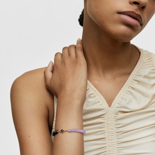 Elastic bracelet with silver vermeil, amethyst and gemstones Alma Motif