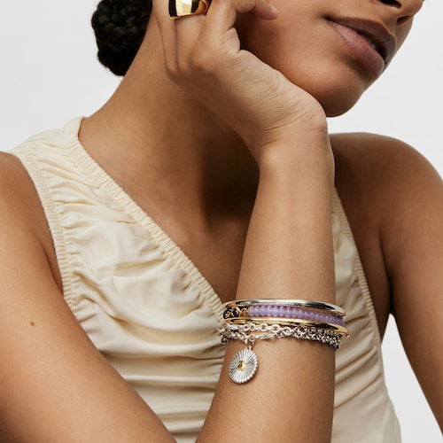 Elastic bracelet with silver vermeil, amethyst and gemstones Alma Motif