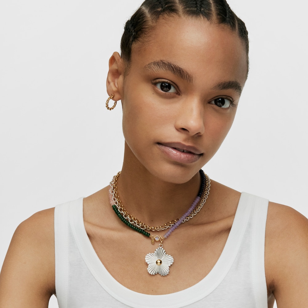 Silver vermeil Necklace with gemstones Alma Motif image number 3
