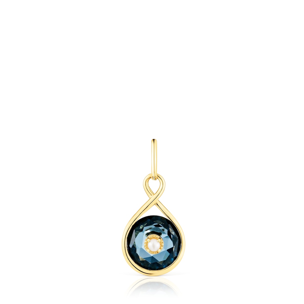 Colgante reversible con baño de oro 18 kt, topacio y perla cultivada Alma Motif image number 0