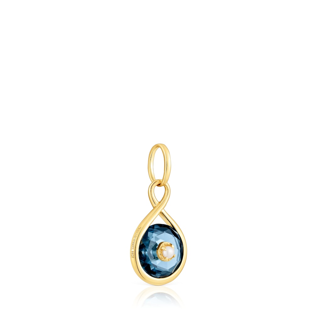 Colgante reversible con baño de oro 18 kt, topacio y perla cultivada Alma Motif image number 1