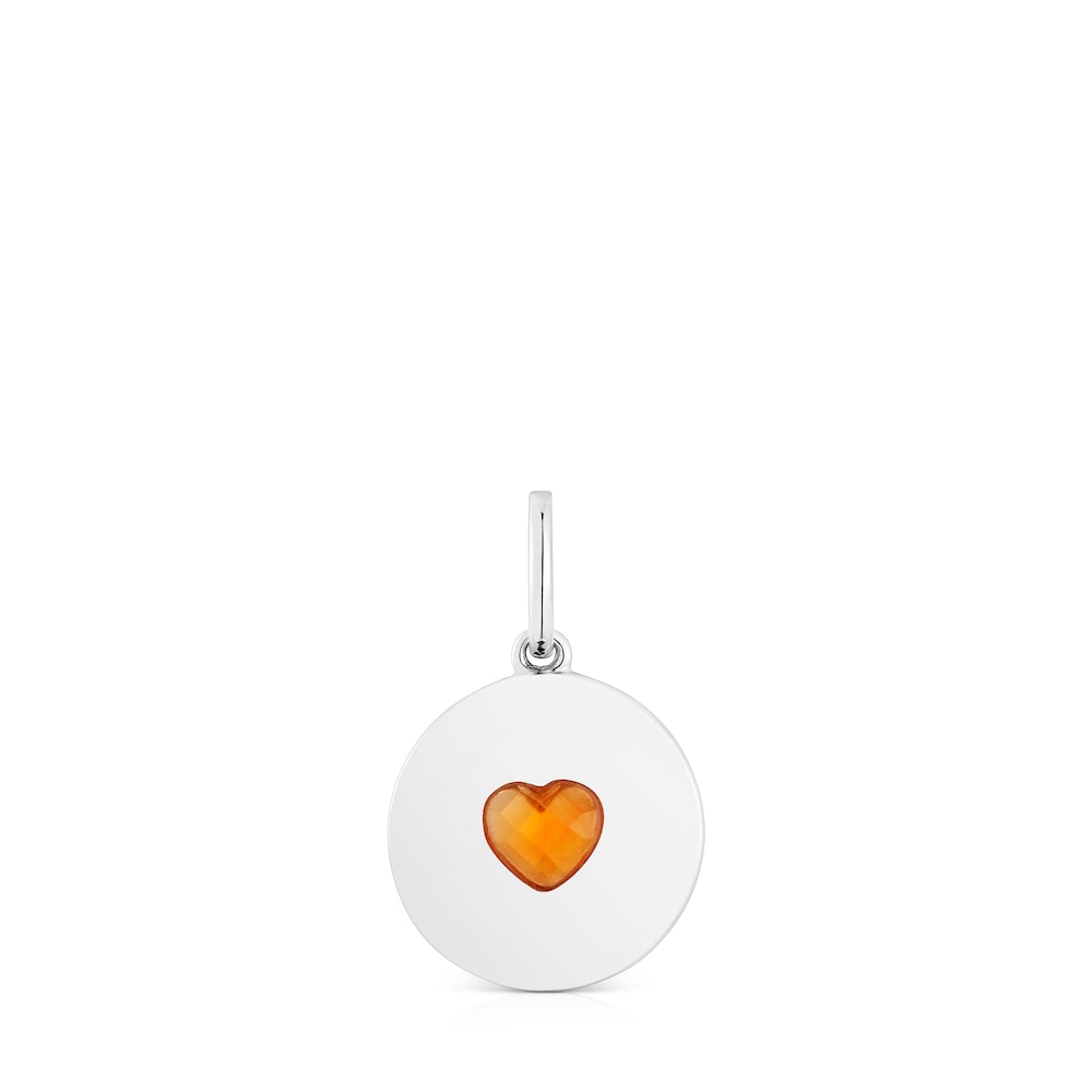 Colgante medalla de plata y cornalina corazón Aelita image number 0