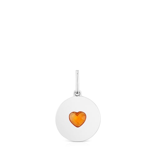 Silver Medallion pendant with carnelian heart Aelita