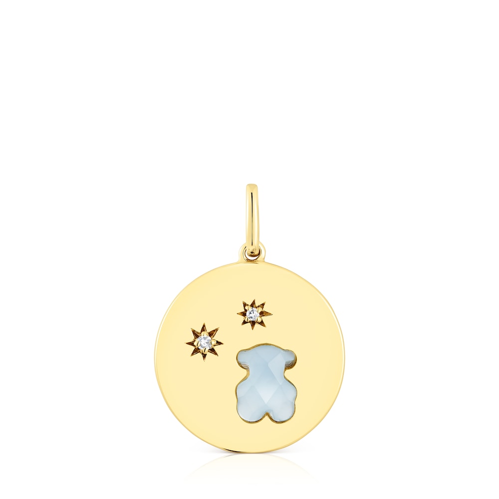 Silver vermeil Medallion pendant with diamonds and chalcedony bear Aelita image number 0