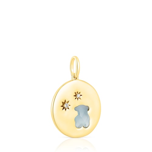 Silver vermeil Medallion pendant with diamonds and chalcedony bear Aelita