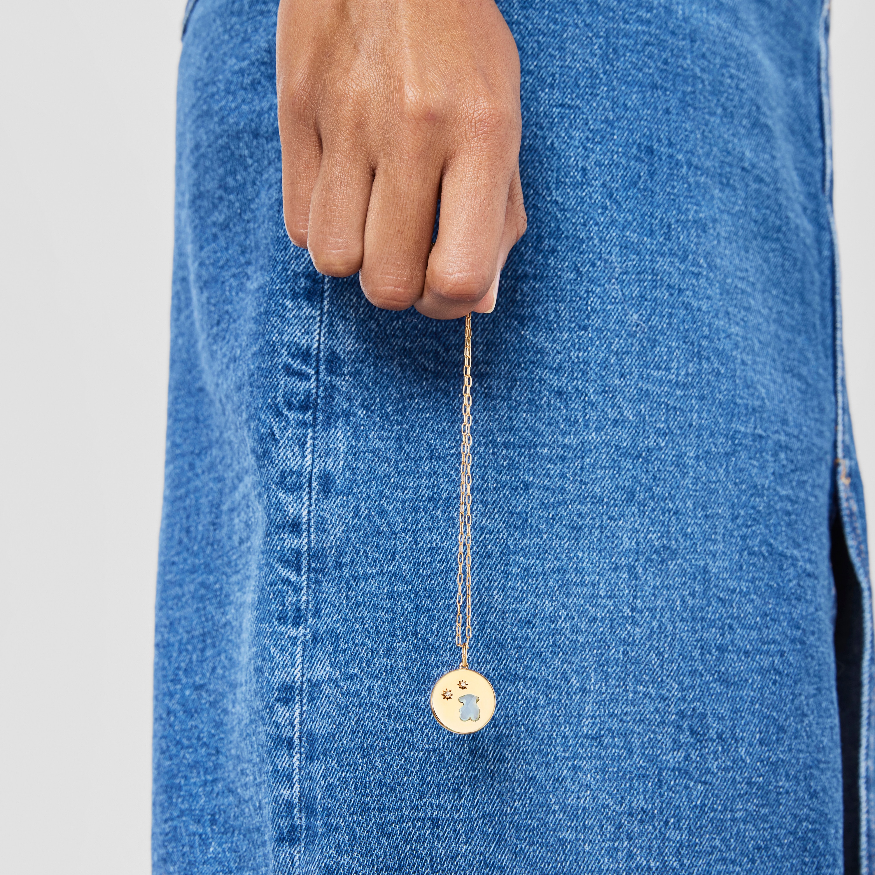 Silver vermeil Medallion pendant with diamonds and chalcedony bear Aelita