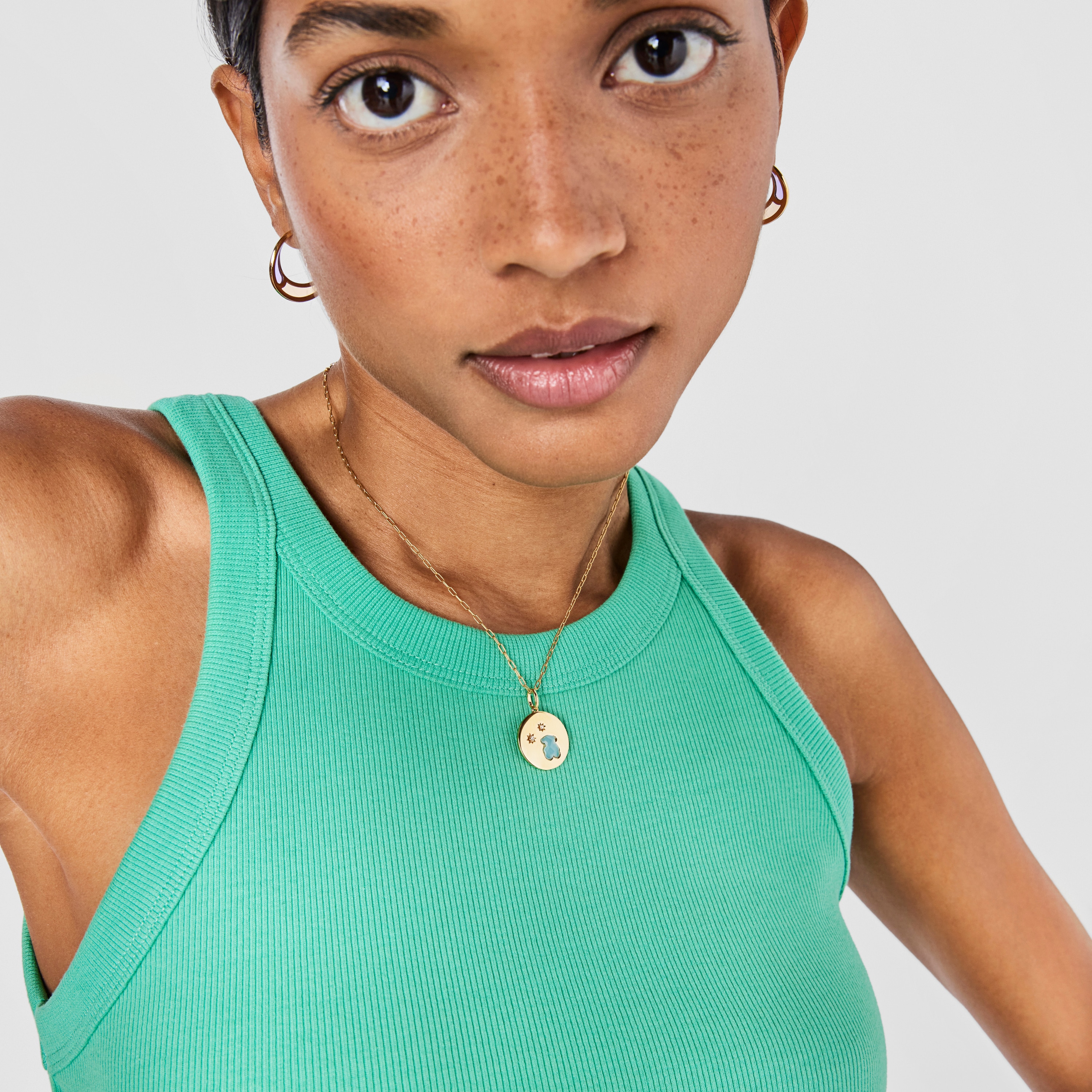 Silver vermeil Medallion pendant with diamonds and chalcedony bear Aelita