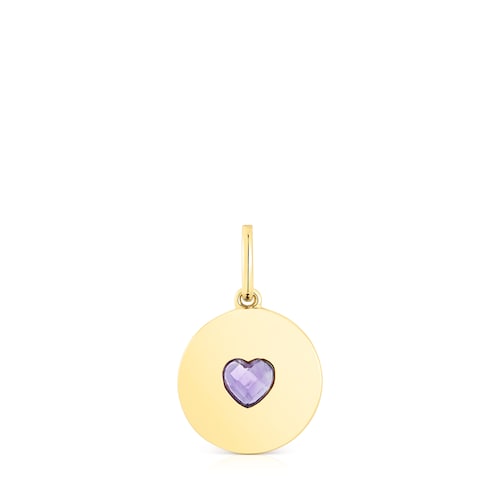 Silver vermeil Medallion pendant with amethyst heart Aelita image number 0