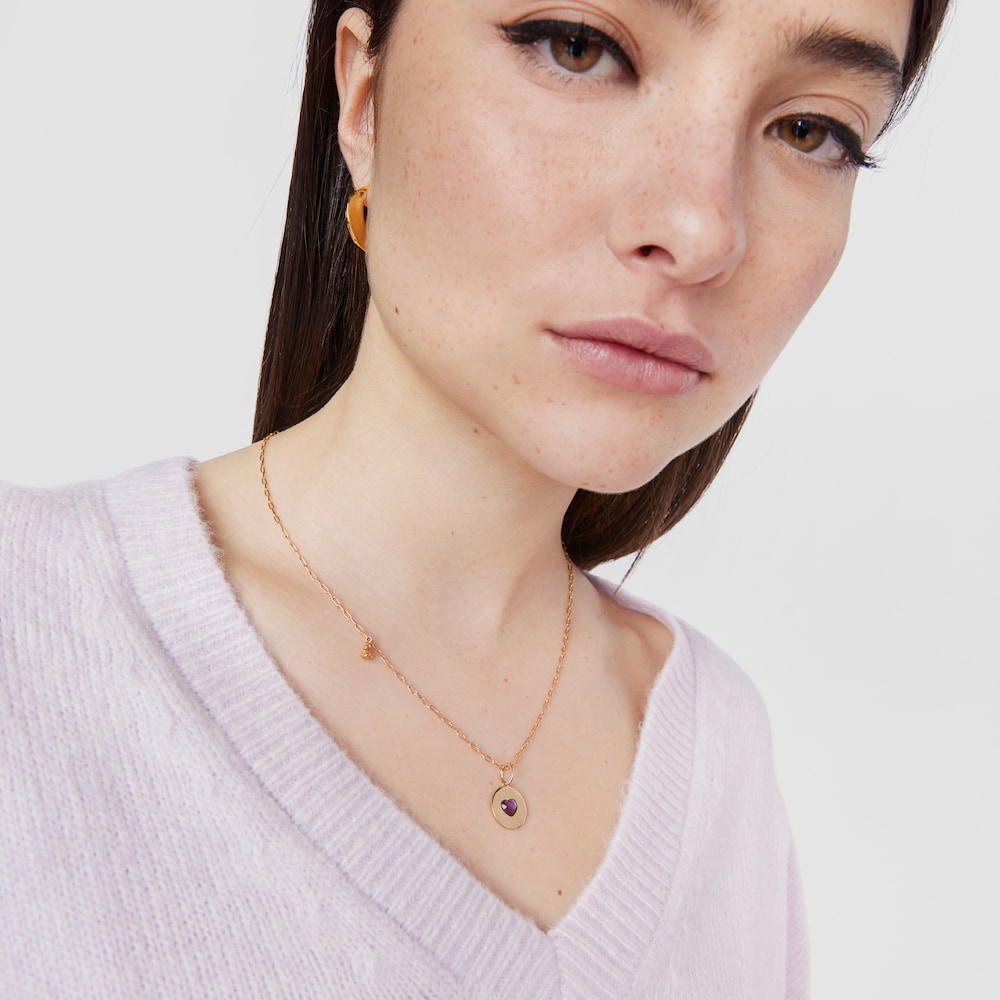 Pingente medalha em prata vermeil e cornalina cora&ccedil;&atilde;o Aelita