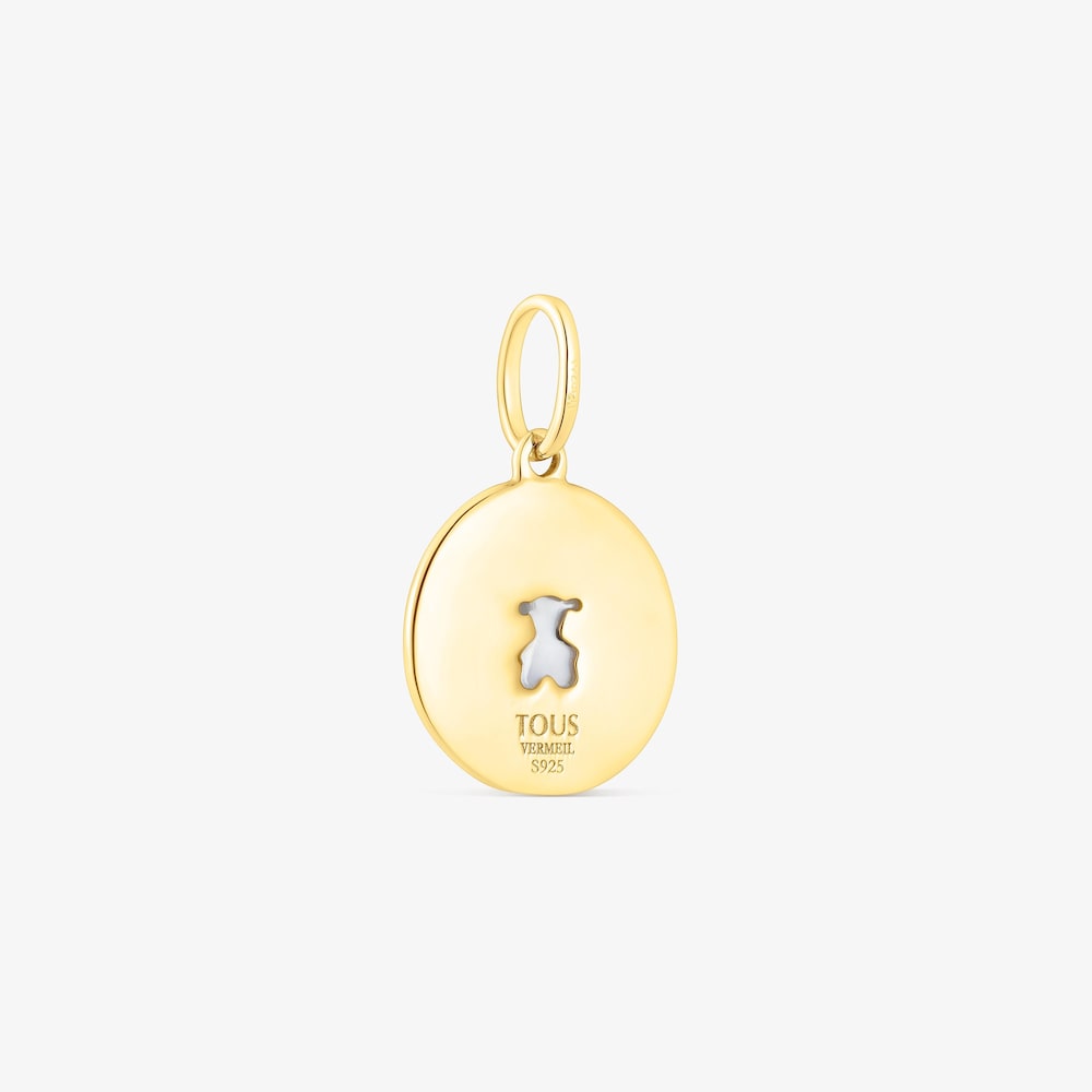 Dije medalla con ba&ntilde;o de oro 18 kt sobre plata y n&aacute;car oso Aelita