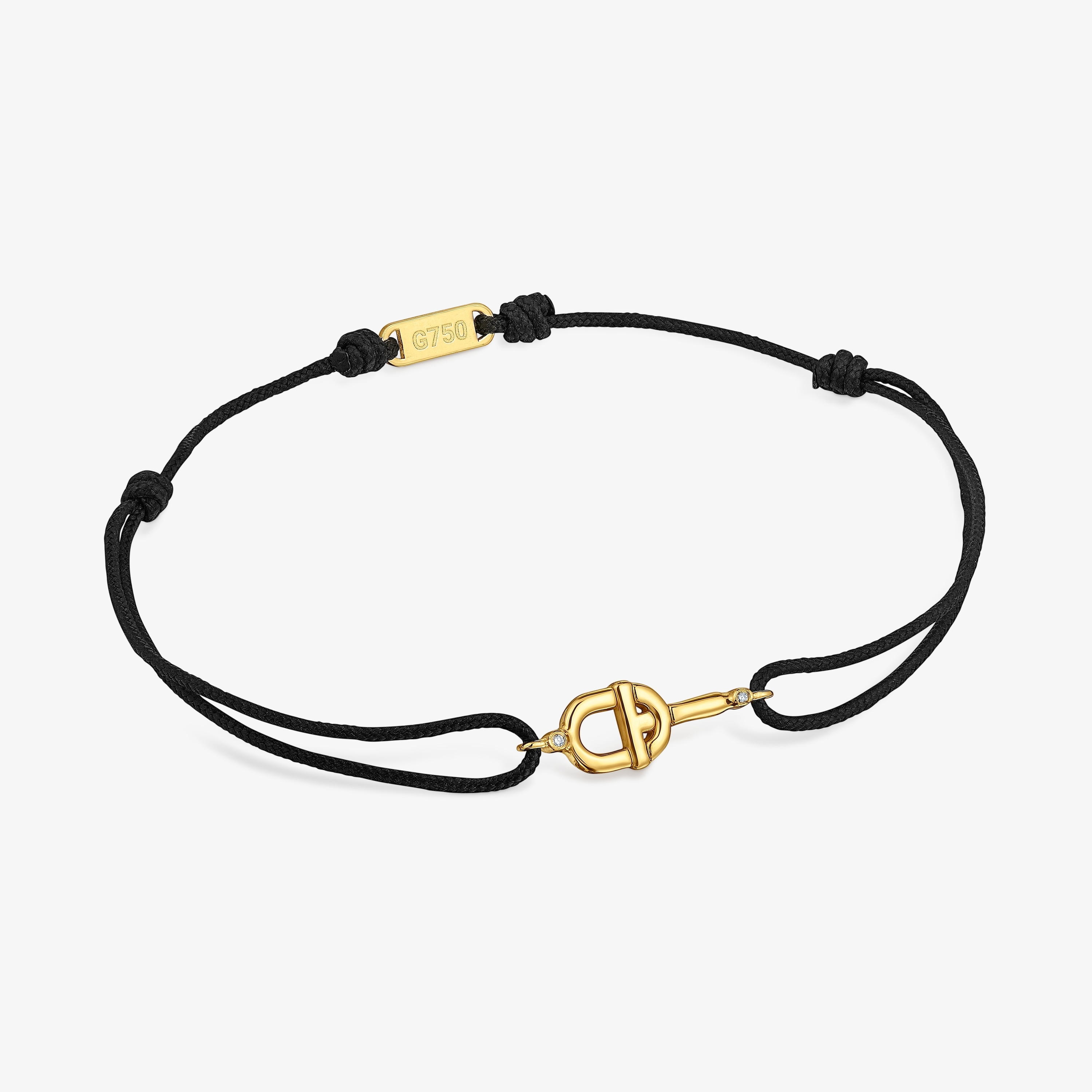 18K solid gold TOUS MANIFEST Bracelet with diamonds and black nylon