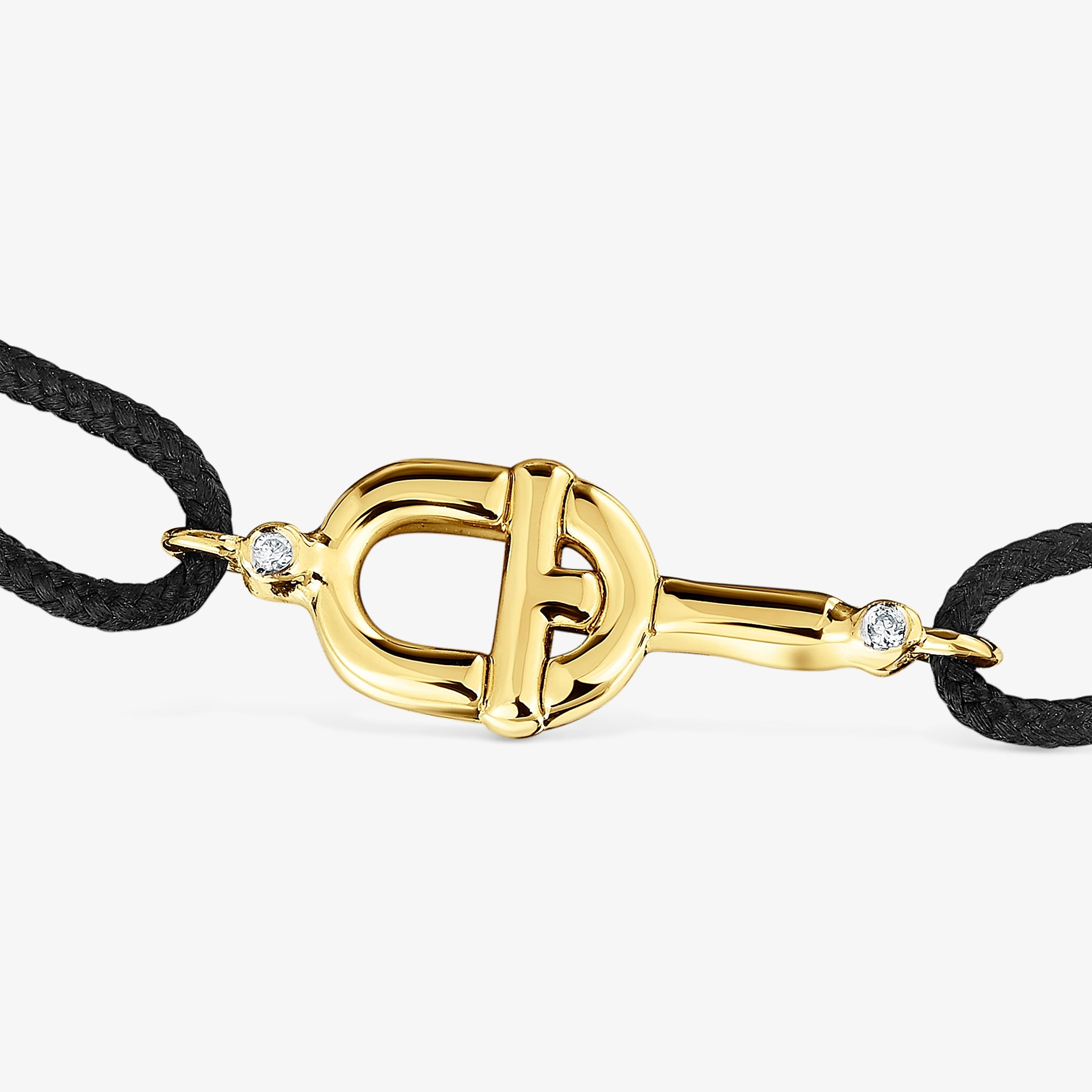 18K solid gold TOUS MANIFEST Bracelet with diamonds and black nylon