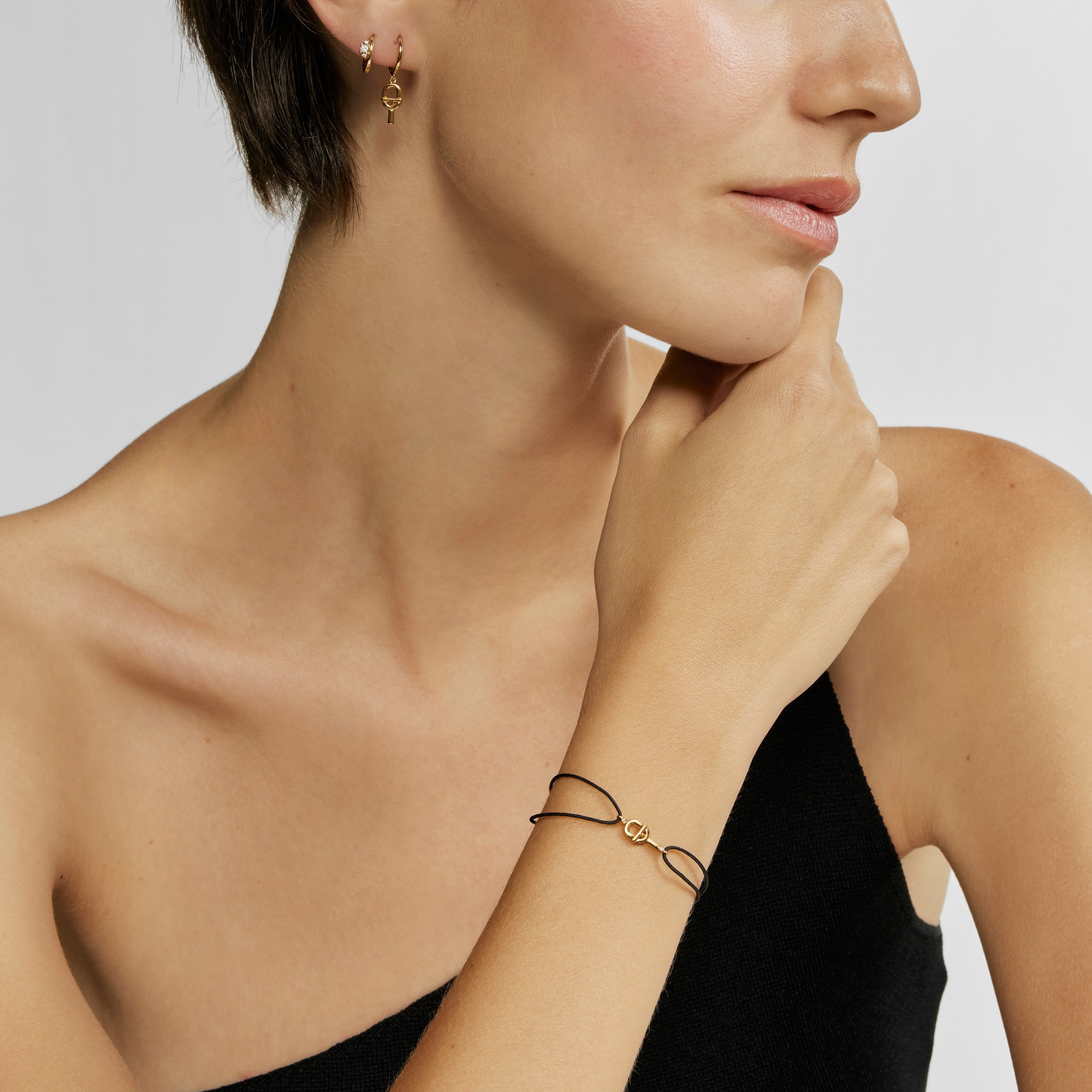 18K solid gold TOUS MANIFEST Bracelet with diamonds and black nylon