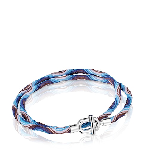 Collar elástico de plata con cordón azul y lila TOUS MANIFESTO