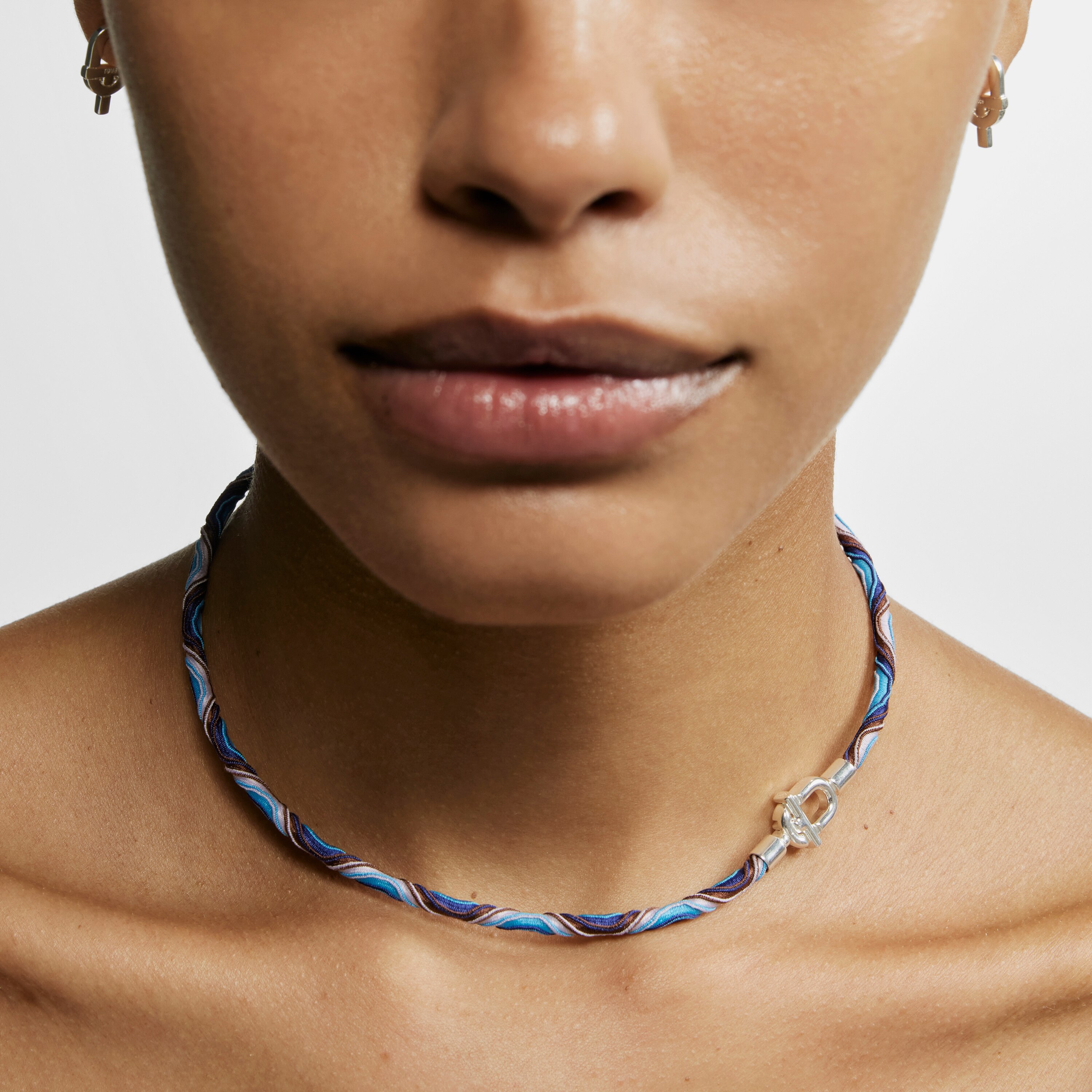 Silver TOUS MANIFESTO Elastic necklace/bracelet with blue and lilac cord