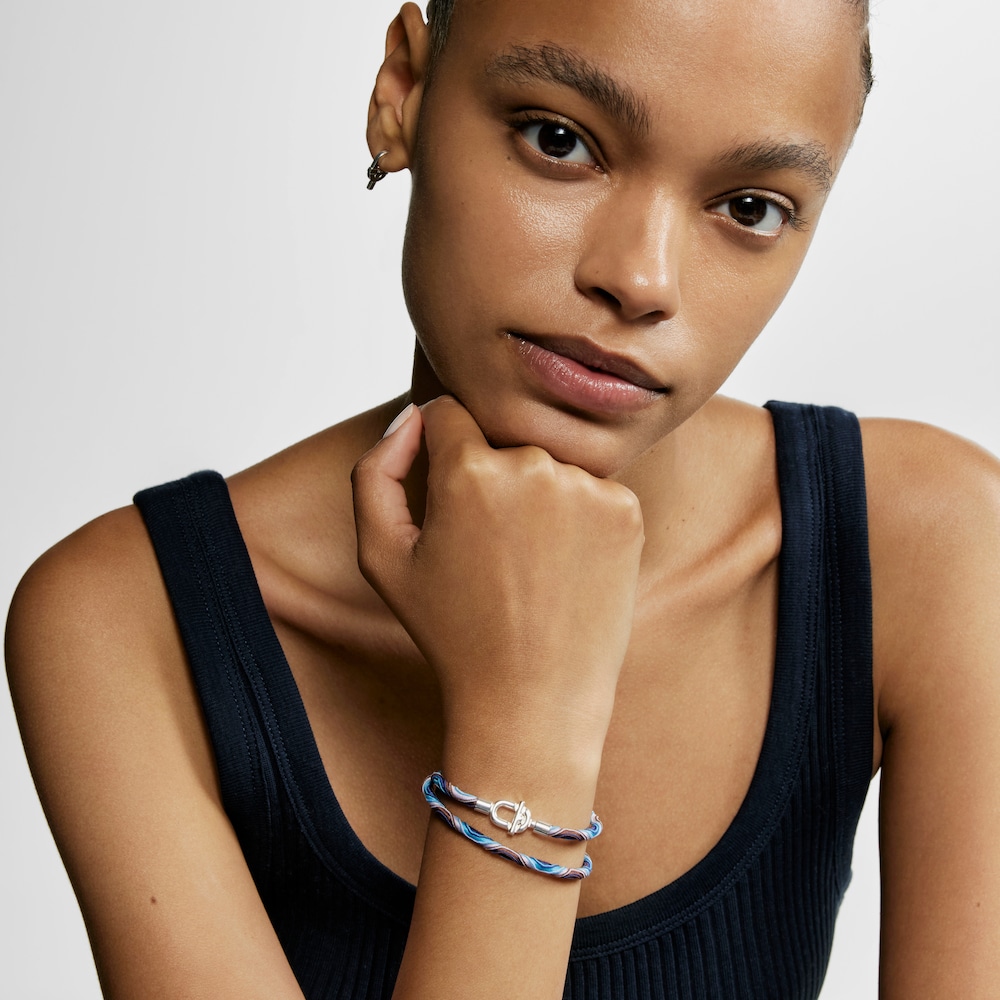 Silver TOUS MANIFESTO Elastic necklace-bracelet with blue and lilac cord
