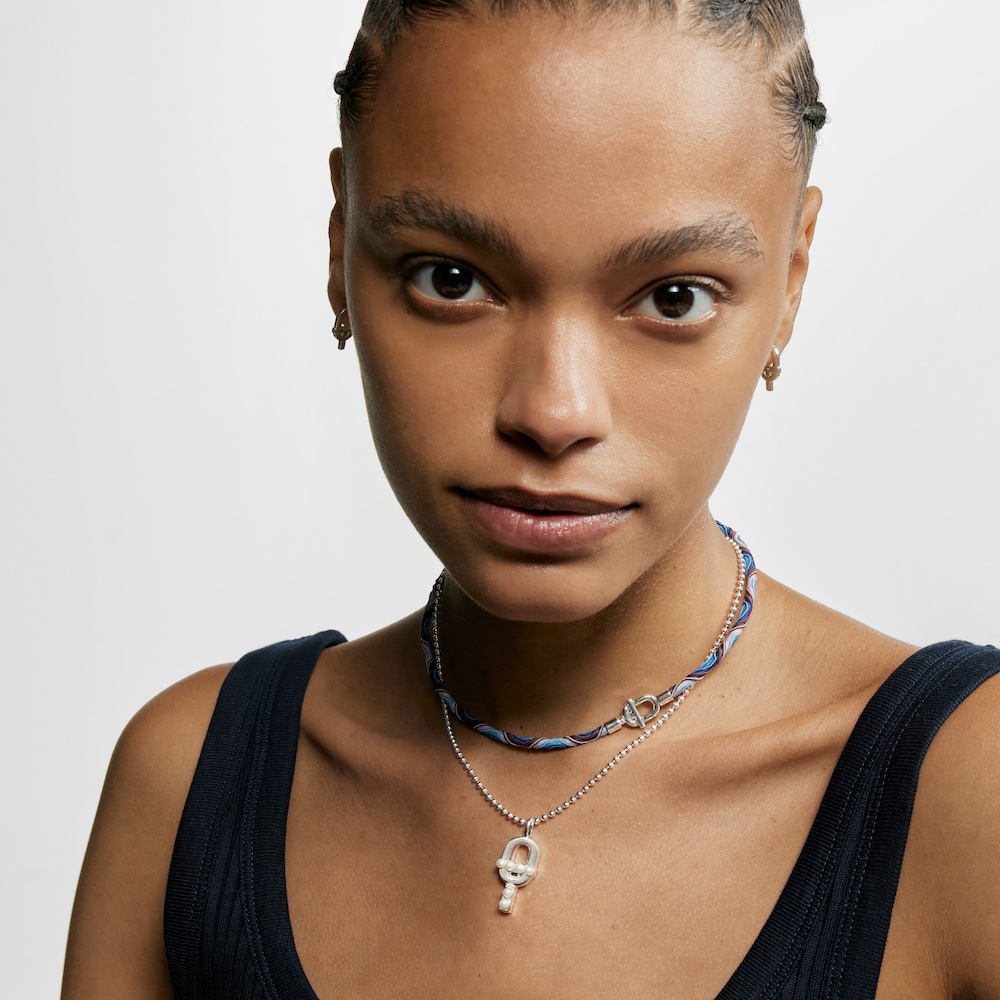 Silver TOUS MANIFESTO Elastic necklace-bracelet with blue and lilac cord