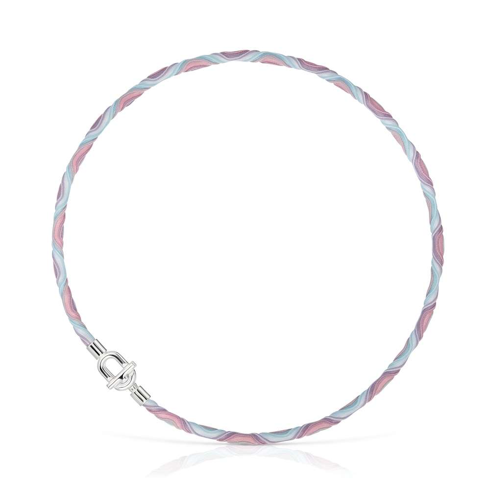 Silver TOUS MANIFESTO Elastic necklace-bracelet with pink and blue cord