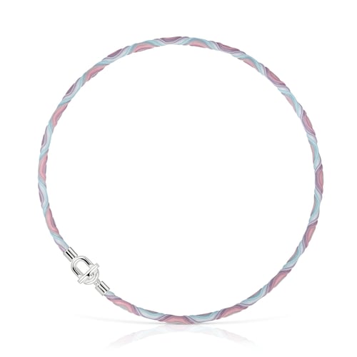 Collar elástico de plata con cordón rosa y azul TOUS MANIFESTO