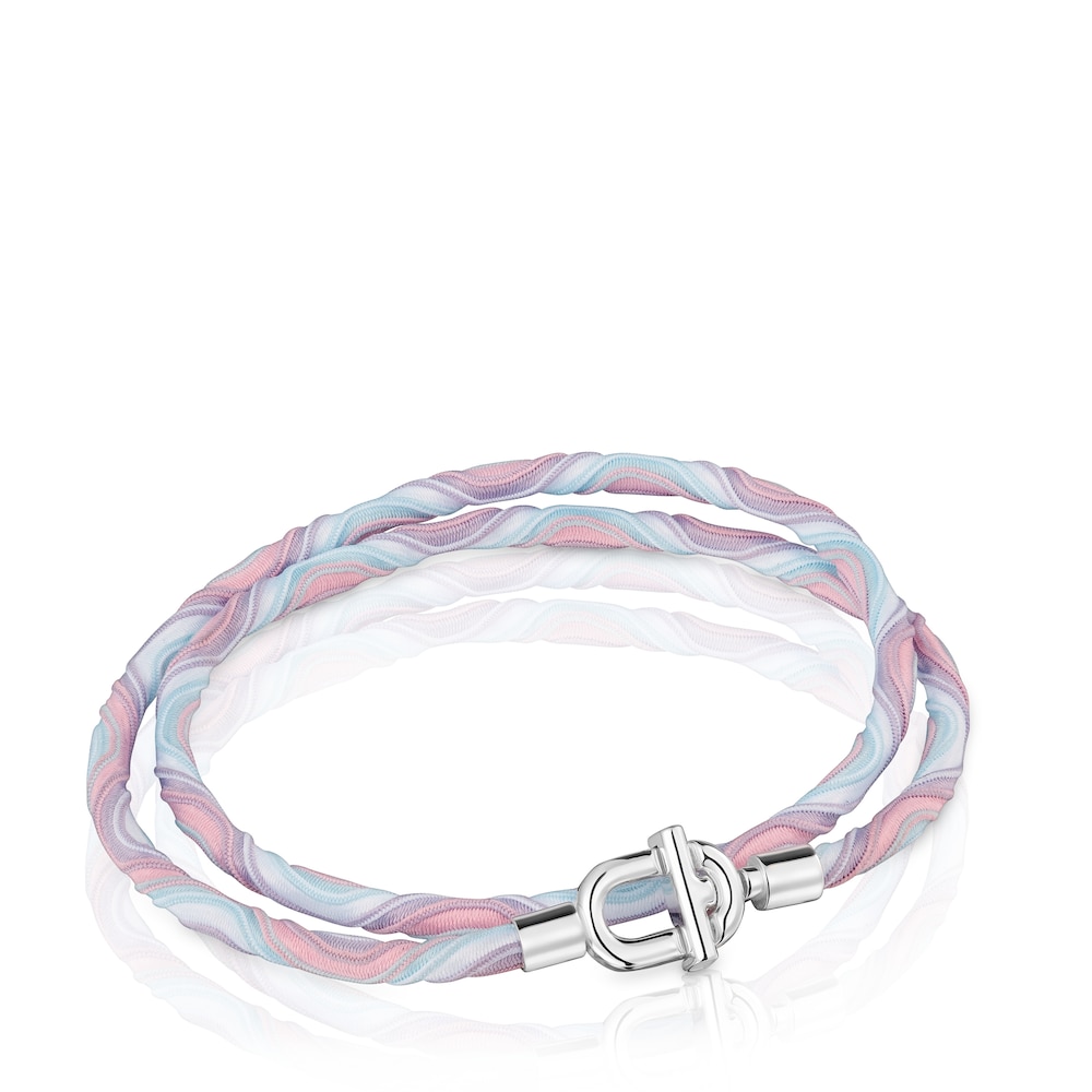 Silver TOUS MANIFESTO Elastic necklace-bracelet with pink and blue cord
