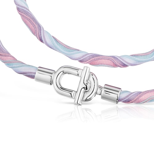 Collar elástico de plata con cordón rosa y azul TOUS MANIFESTO