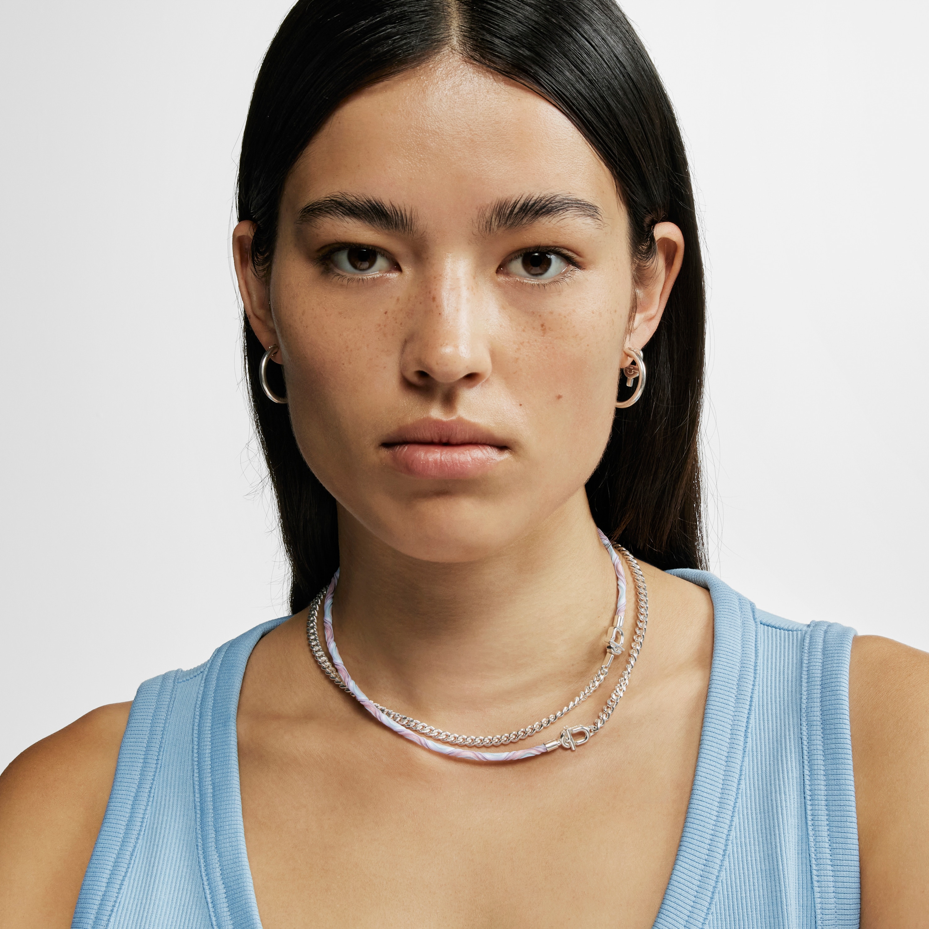 Silver TOUS MANIFESTO Elastic necklace/bracelet with pink and blue cord