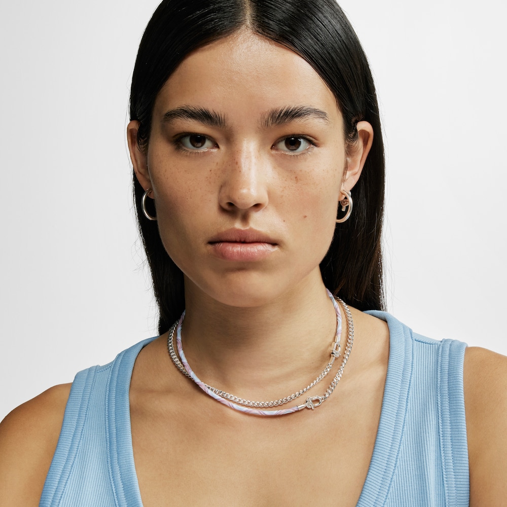 Silver TOUS MANIFESTO Elastic necklace-bracelet with pink and blue cord