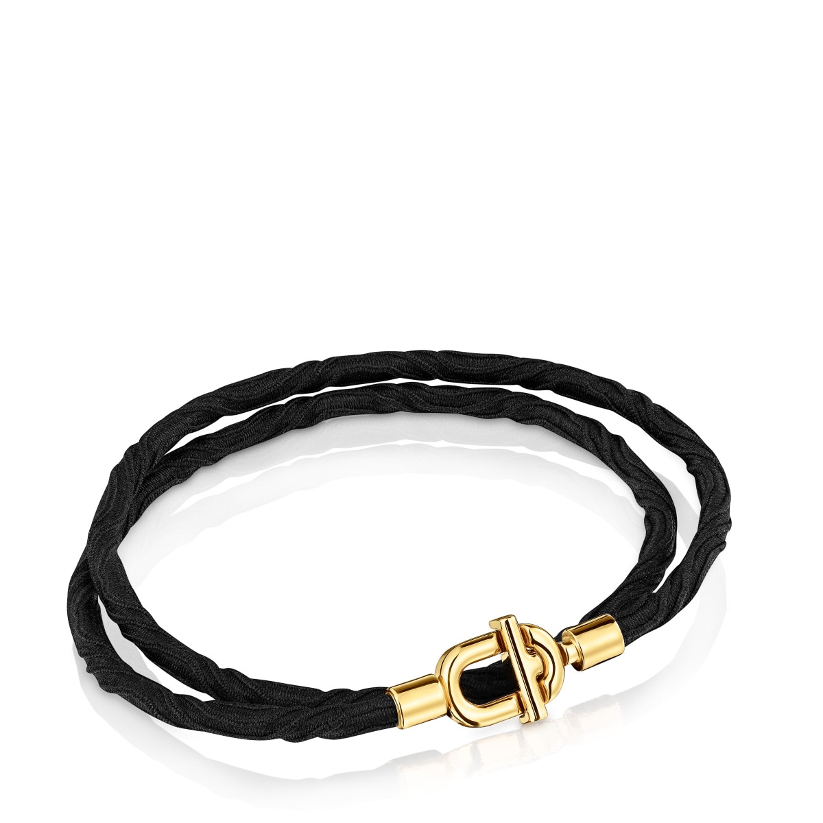 TOUS MANIFESTO Elastic necklace-bracelet with 18 kt gold plating over silver and black cord