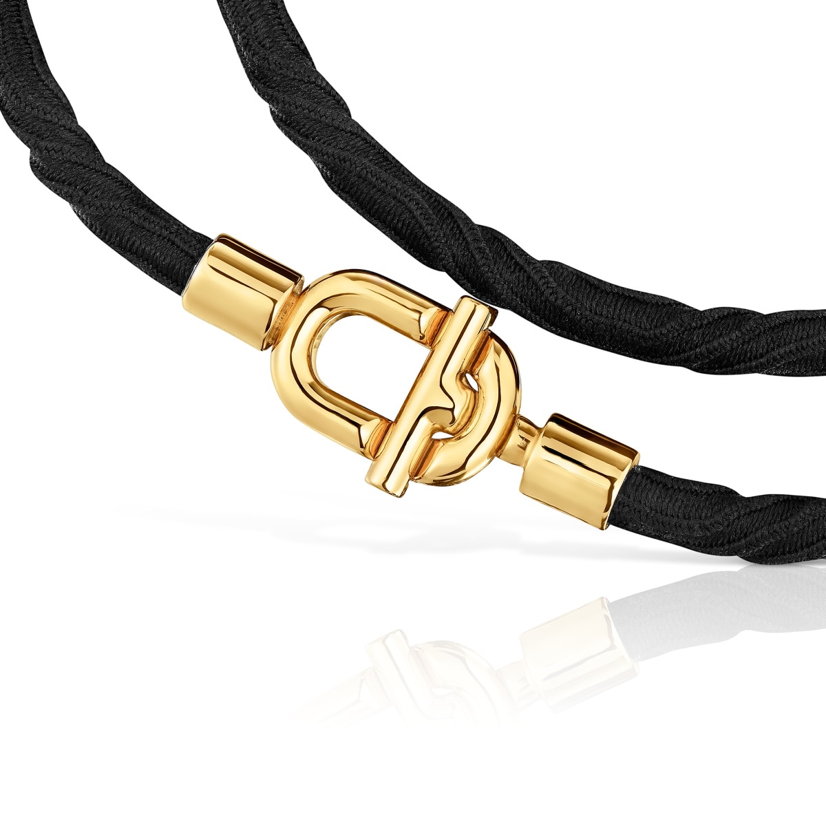 TOUS MANIFESTO Elastic necklace-bracelet with 18 kt gold plating over silver and black cord