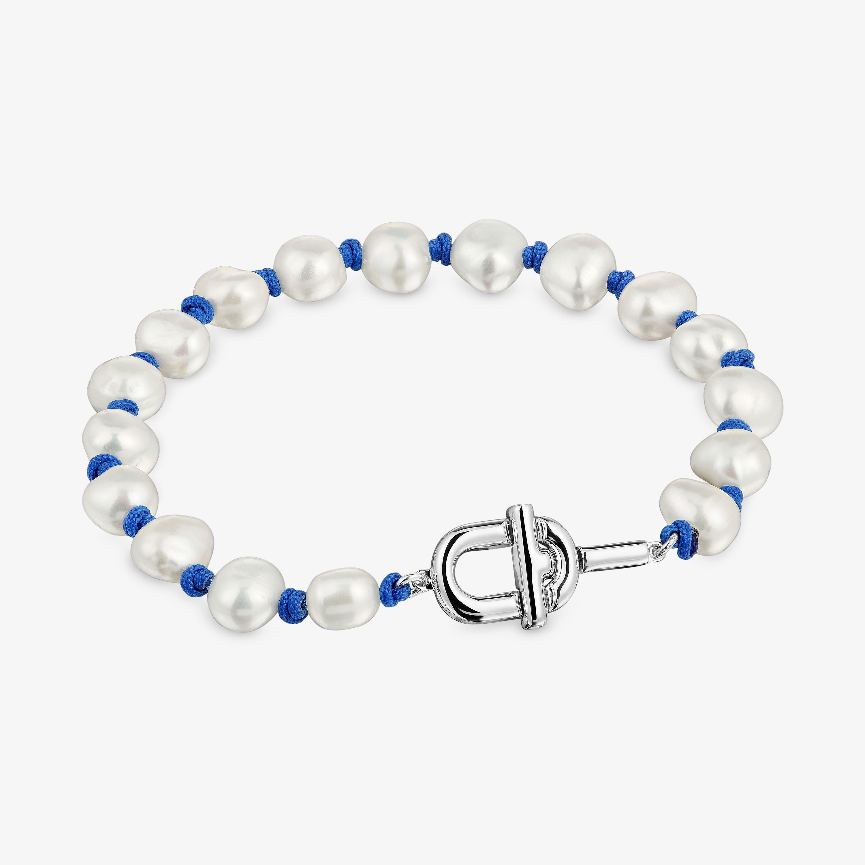 Blue nylon and silver Bracelet with cultured pearls TOUS MANIFESTO