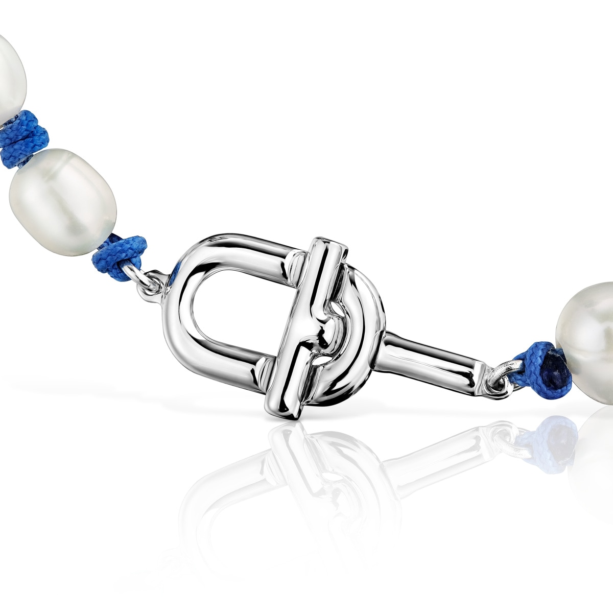 Pulsera de nylon azul con plata y perlas cultivadas TOUS MANIFESTO