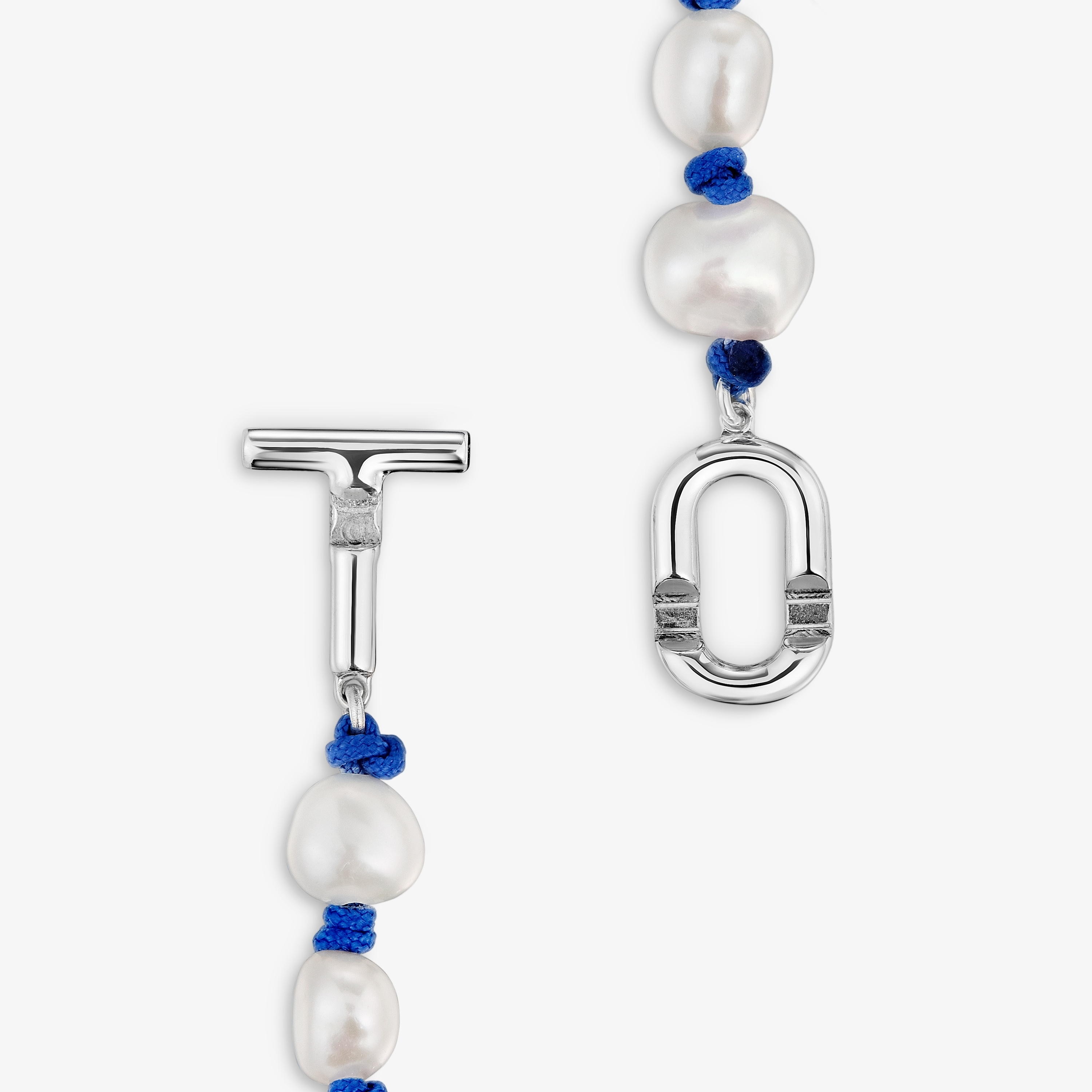 Blue nylon and silver Bracelet with cultured pearls TOUS MANIFESTO