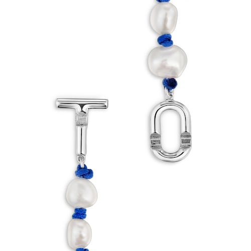 Blue nylon and silver Bracelet with cultured pearls TOUS MANIFESTO
