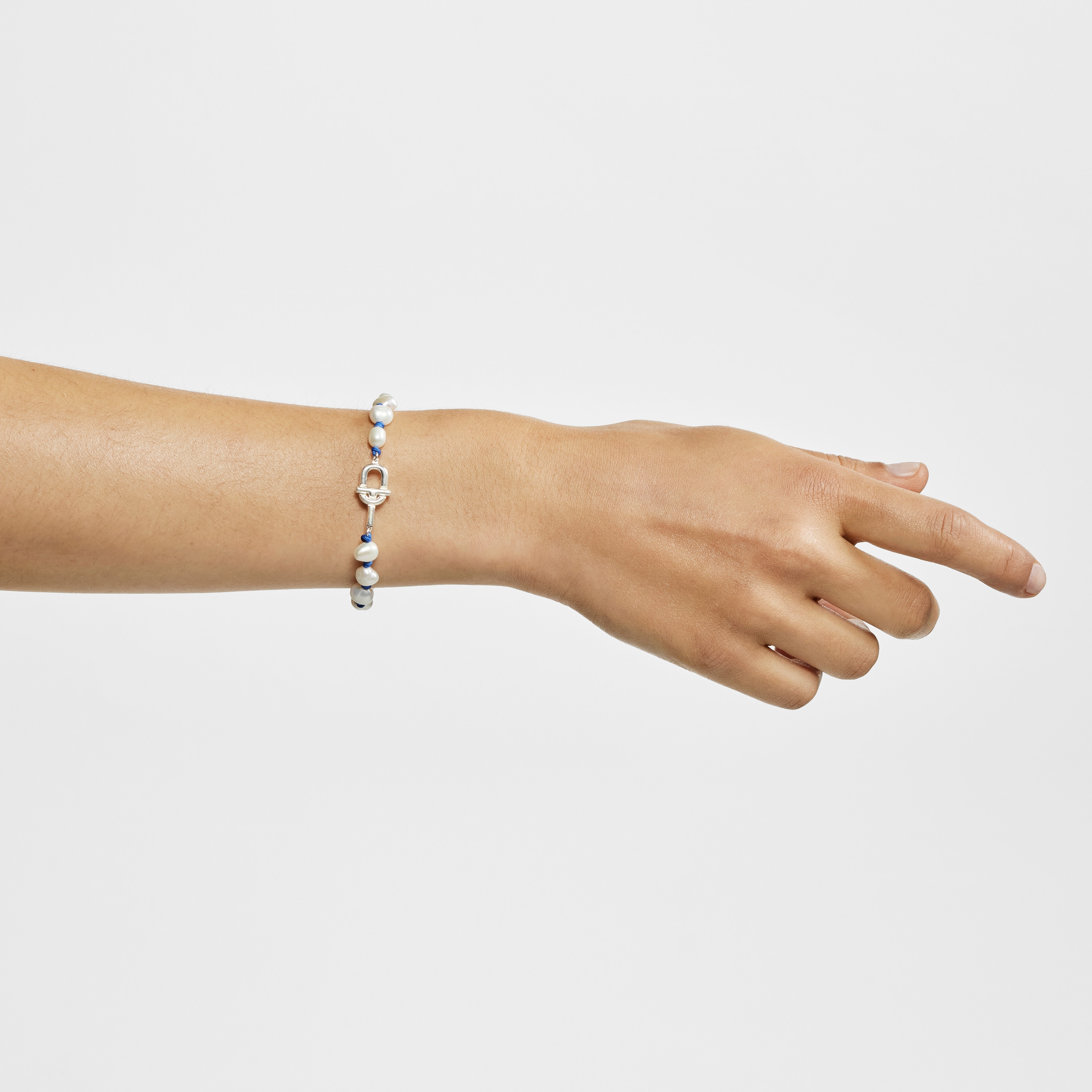 Blue nylon and silver Bracelet with cultured pearls TOUS MANIFESTO