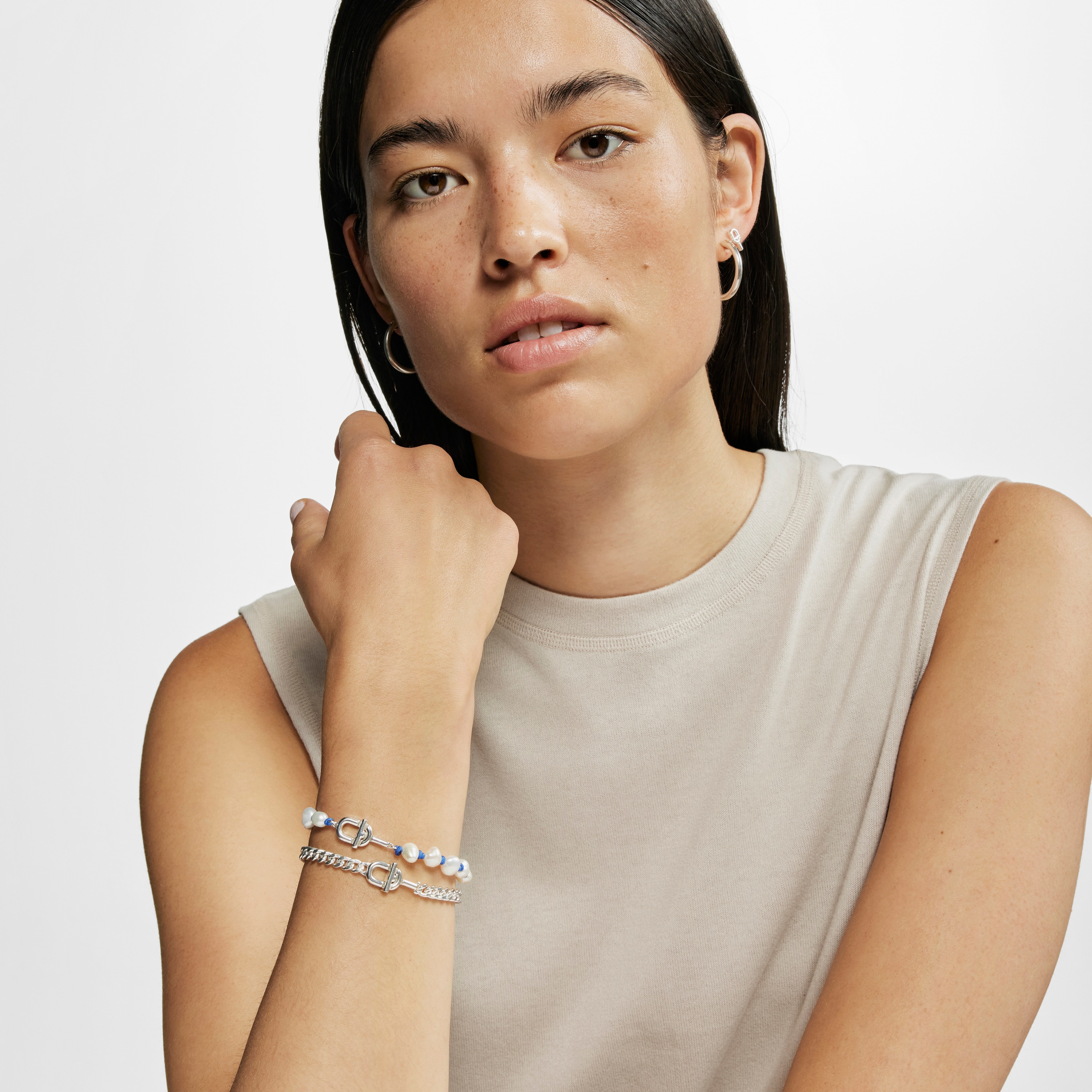 Blue nylon and silver Bracelet with cultured pearls TOUS MANIFESTO