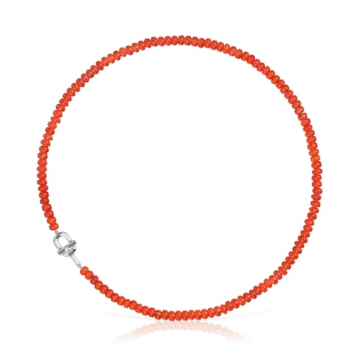 Silver Necklace with treated orange chalcedony TOUS MANIFESTO