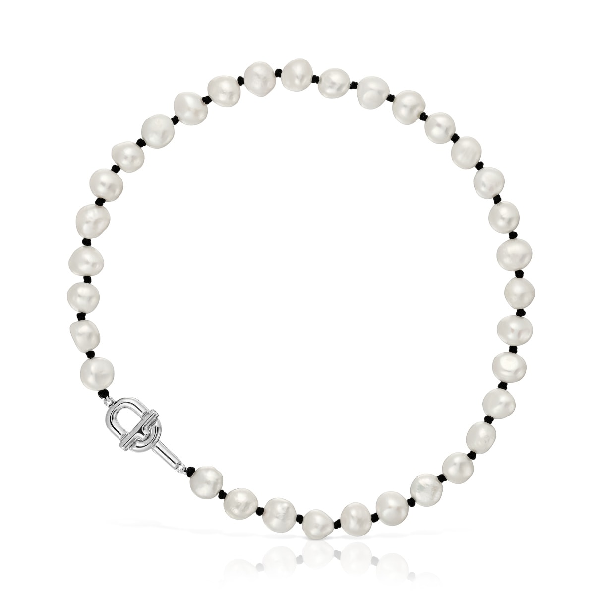 Tous - Collar De Nylon Negro Con Perlas Cultivadas 44 Cm Tous Manifesto - Plateado