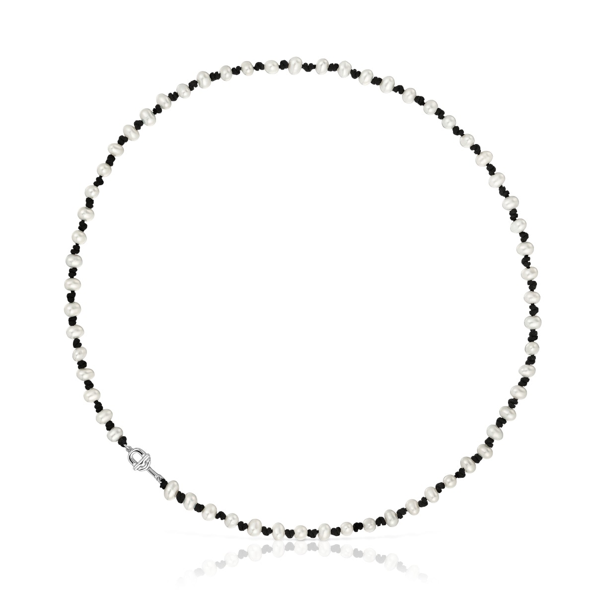 Tous - Collar De Nylon Negro Con Perlas Cultivadas 42 Cm Tous Manifesto - Plateado