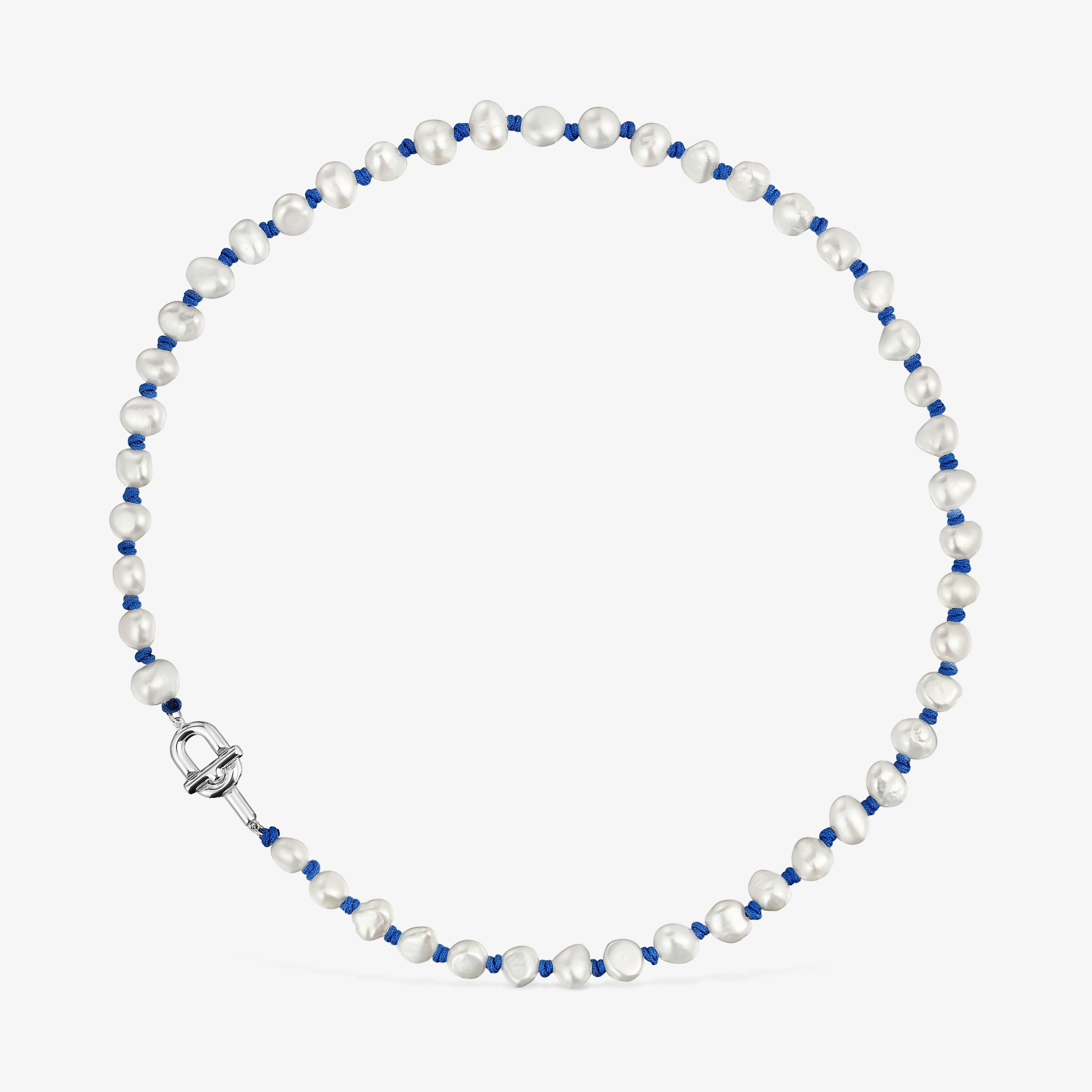 45 cm blue nylon and silver Necklace with cultured pearls TOUS MANIFESTO